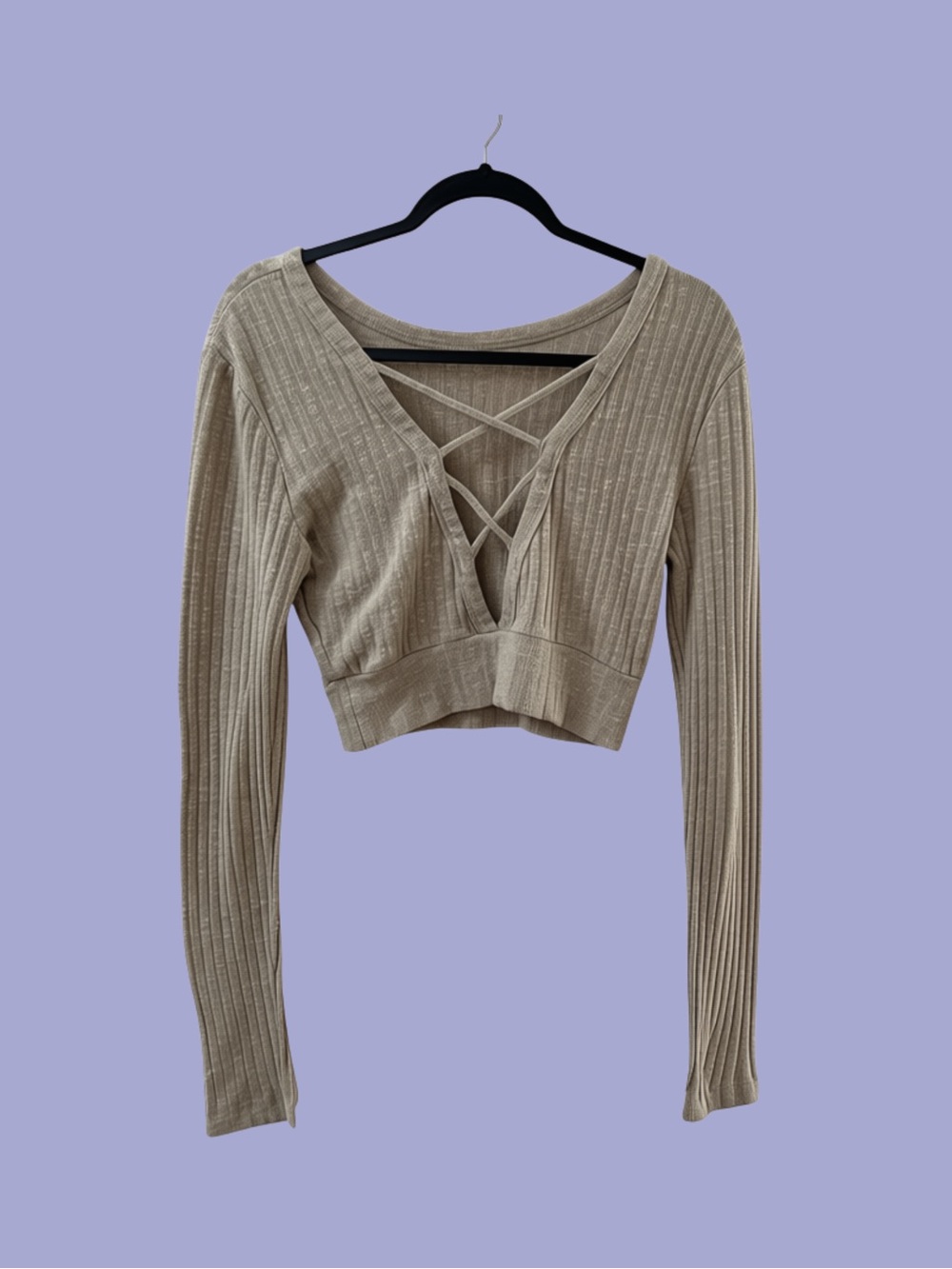 FASHION NOVA Heather Taupe Cropped Knit Sweater Open Back SIZE MEDIUM 6 8 US